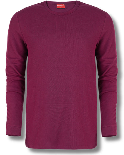 Long Sleeve Thermal Waffle Knit Shirts (Burgundy) - Kingsted