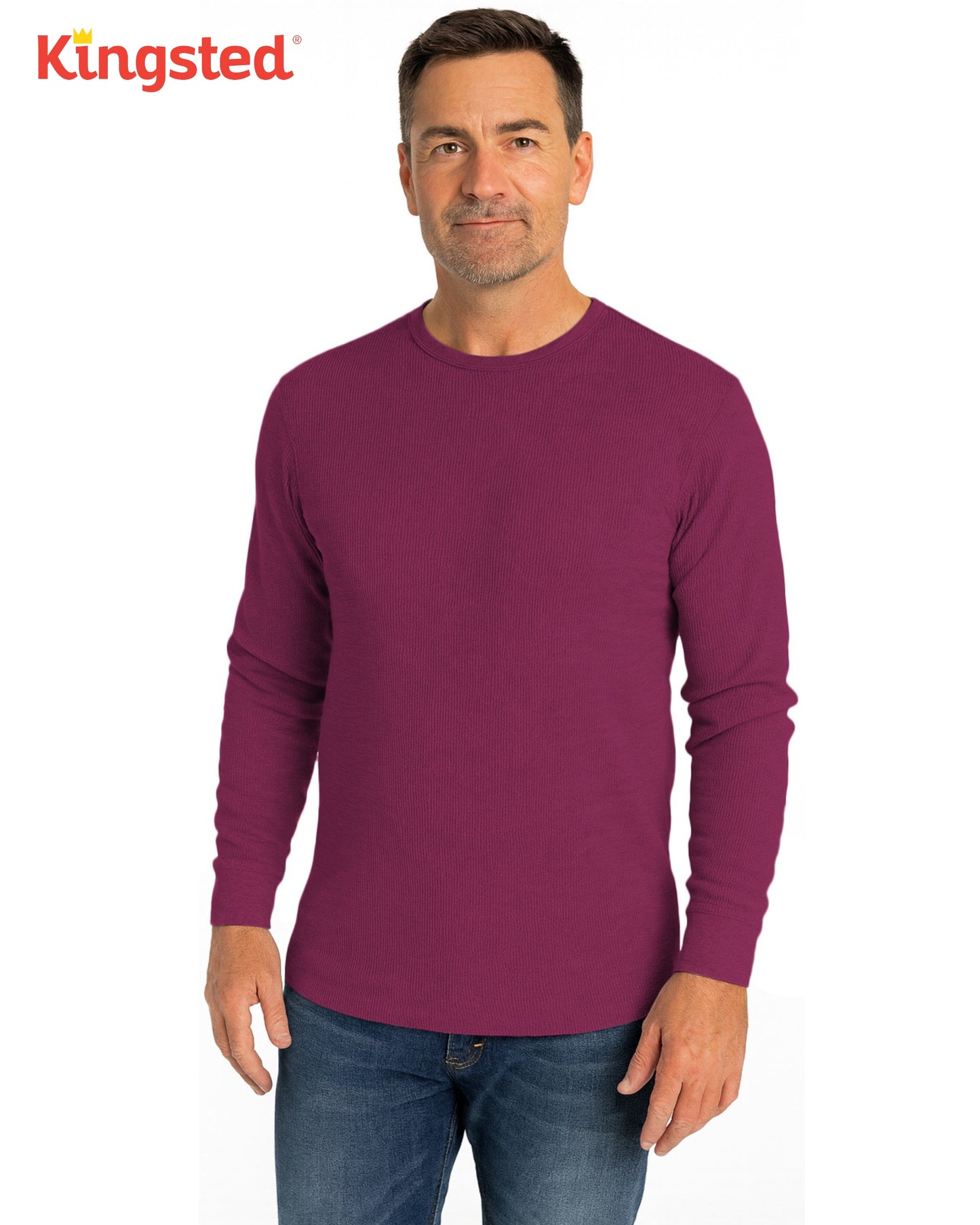 Long Sleeve Thermal Waffle Knit Shirts (Burgundy) - Kingsted