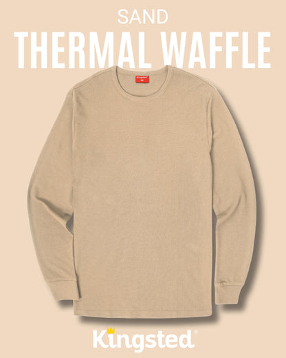Long Sleeve Thermal Waffle Knit Shirts (Sand) - Kingsted