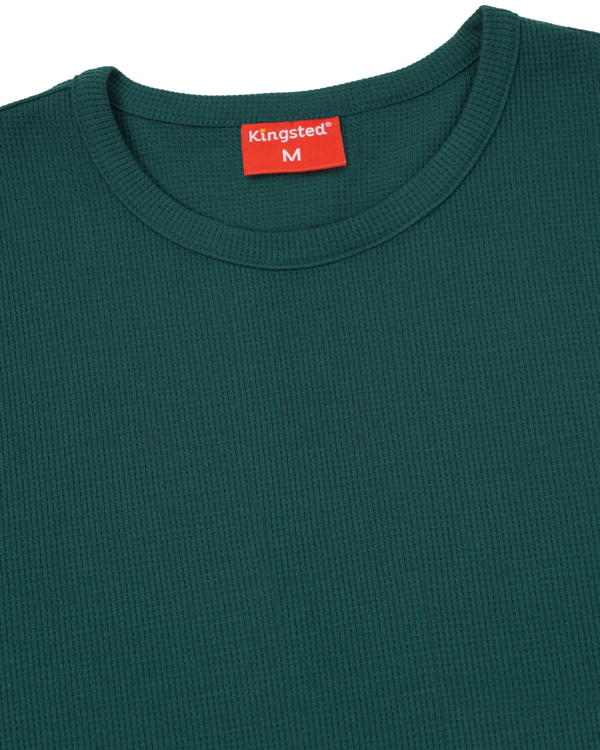 Long Sleeve Thermal Waffle Knit Shirts (Dark Green) - Kingsted