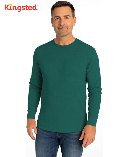 Long Sleeve Thermal Waffle Knit Shirts (Dark Green) - Kingsted