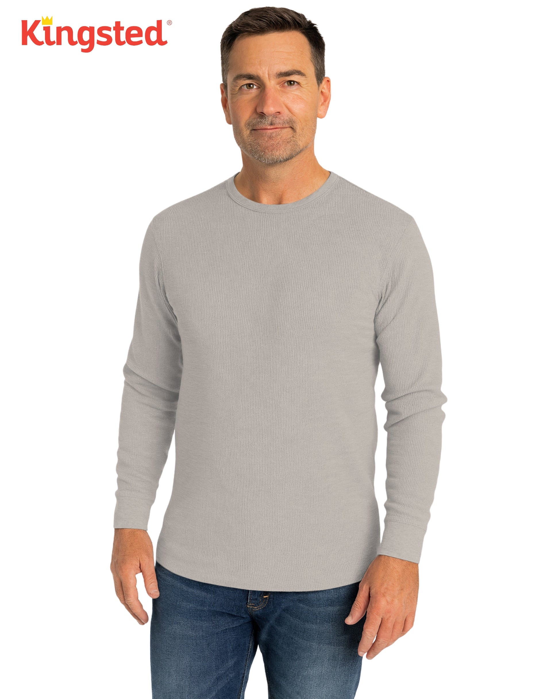 Long Sleeve Thermal Waffle Knit Shirts (Grey) - Kingsted