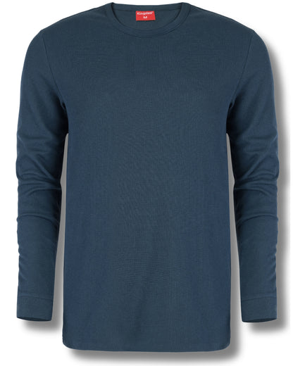 Long Sleeve Thermal Waffle Knit Shirts (Navy Blue) - Kingsted