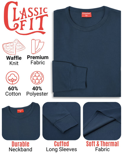 Long Sleeve Thermal Waffle Knit Shirts (Navy Blue) - Kingsted