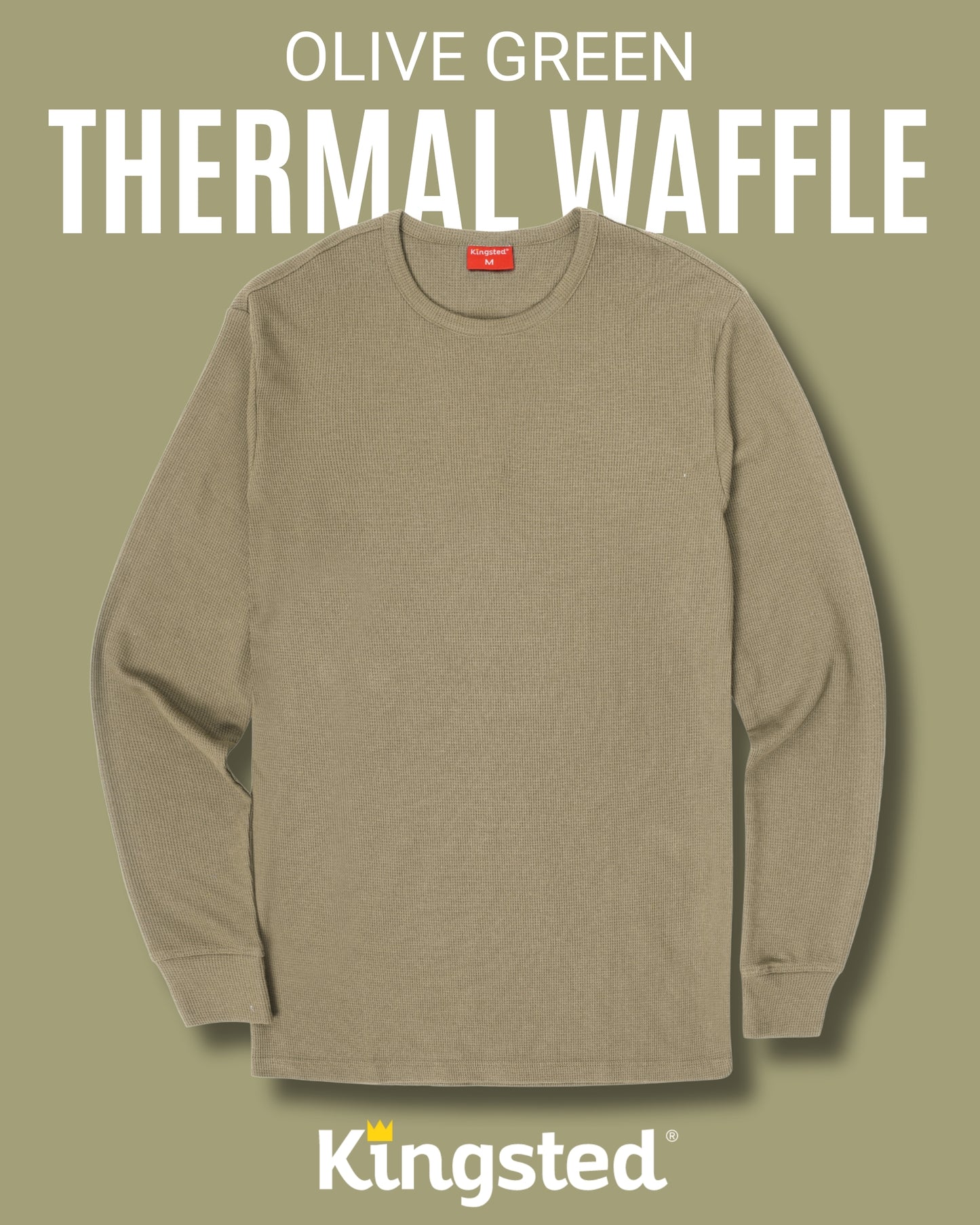 Long Sleeve Thermal Waffle Knit Shirts (Olive Green) - Kingsted