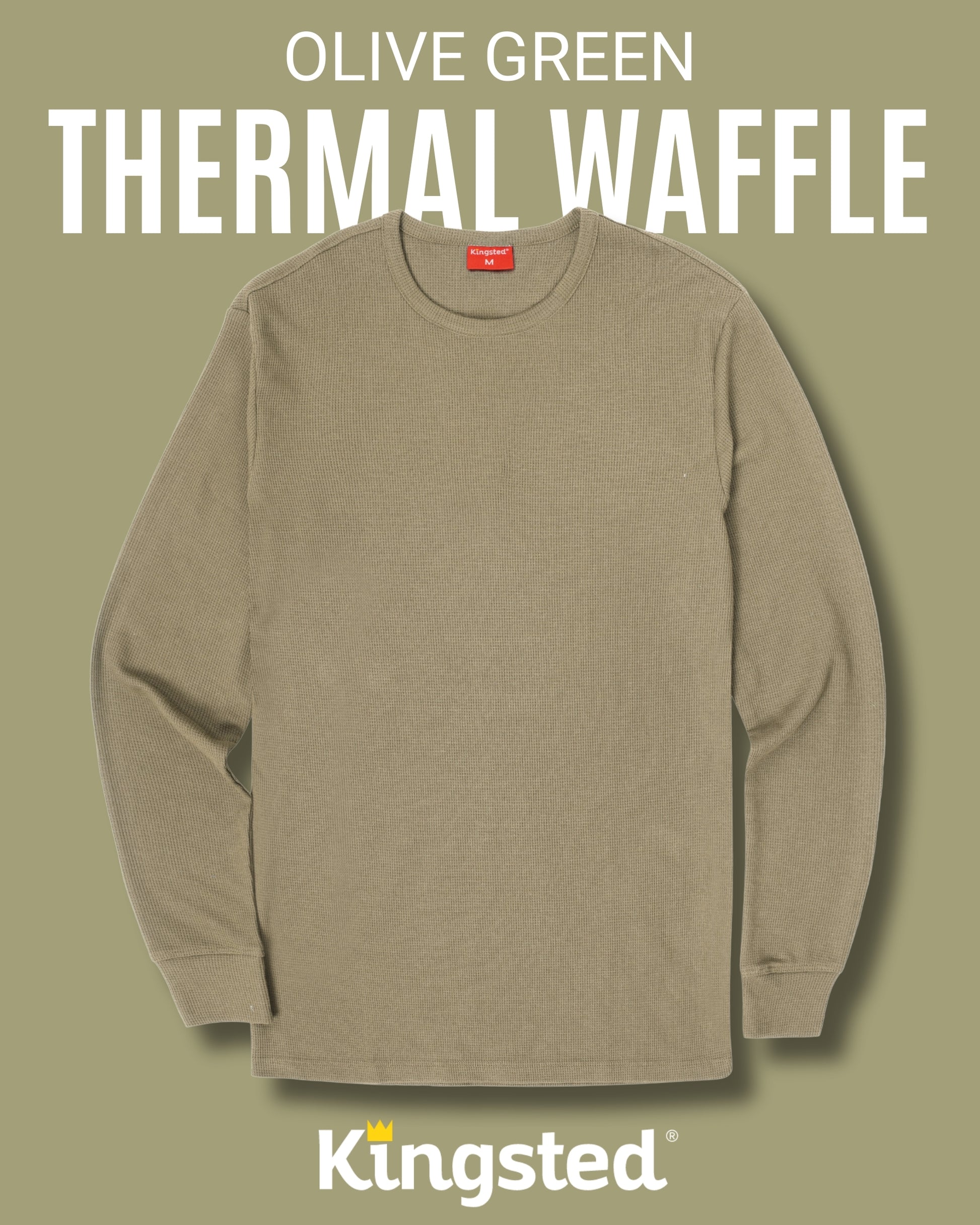 Long Sleeve Thermal Waffle Knit Shirts (Olive Green) - Kingsted