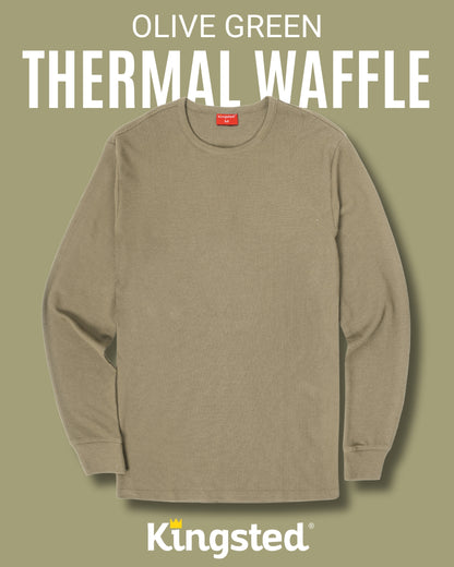 Long Sleeve Thermal Waffle Knit Shirts (Olive Green) - Kingsted