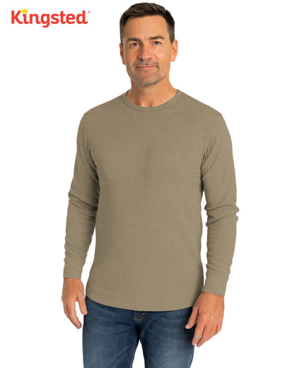 Long Sleeve Thermal Waffle Knit Shirts (Olive Green) - Kingsted