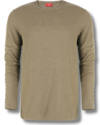 Long Sleeve Thermal Waffle Knit Shirts (Olive Green) - Kingsted