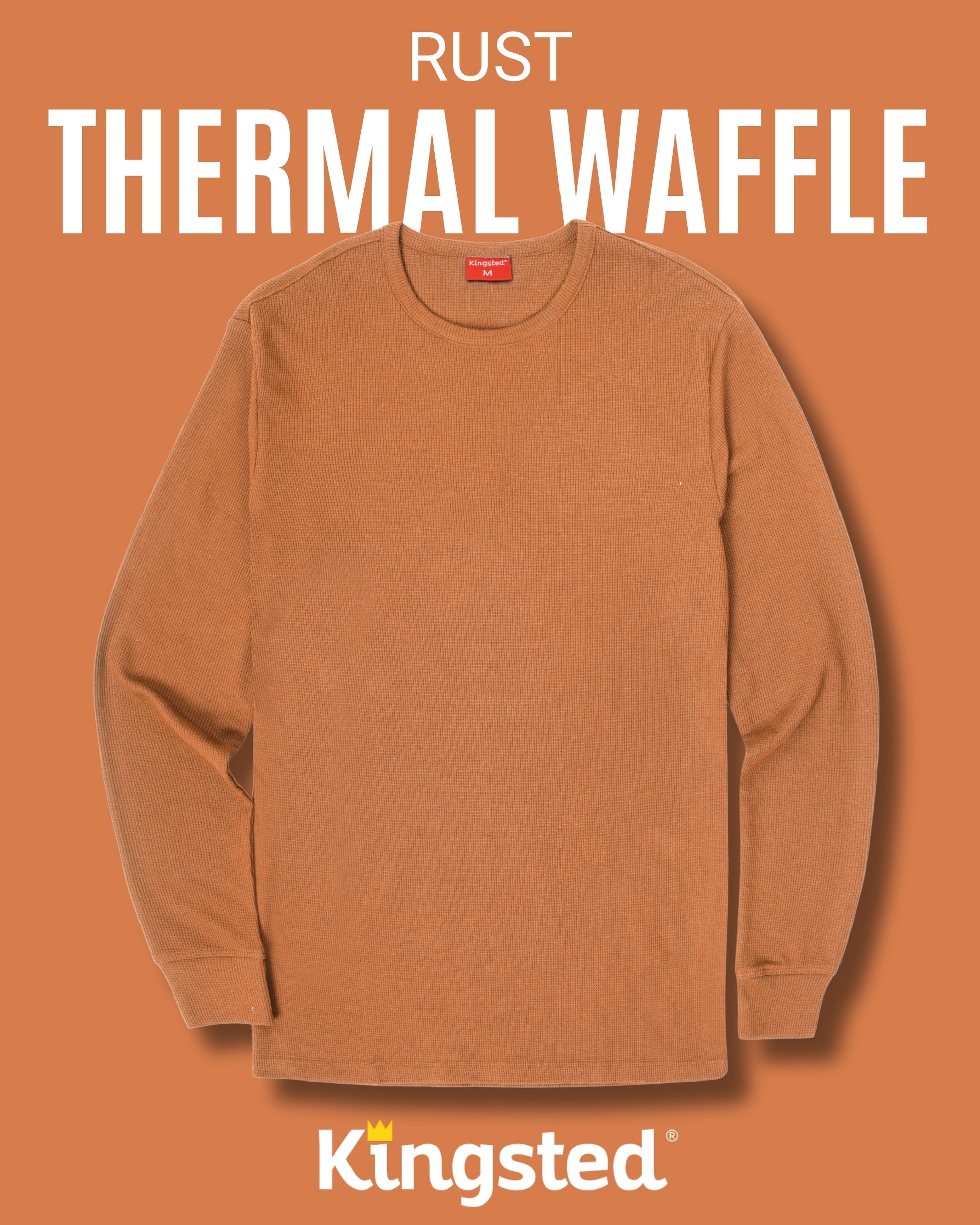 Long Sleeve Thermal Waffle Knit Shirts (Rust) - Kingsted