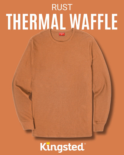 Long Sleeve Thermal Waffle Knit Shirts (Rust) - Kingsted