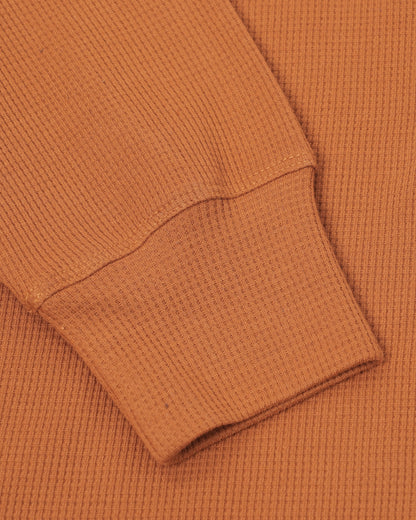 Long Sleeve Thermal Waffle Knit Shirts (Rust) - Kingsted