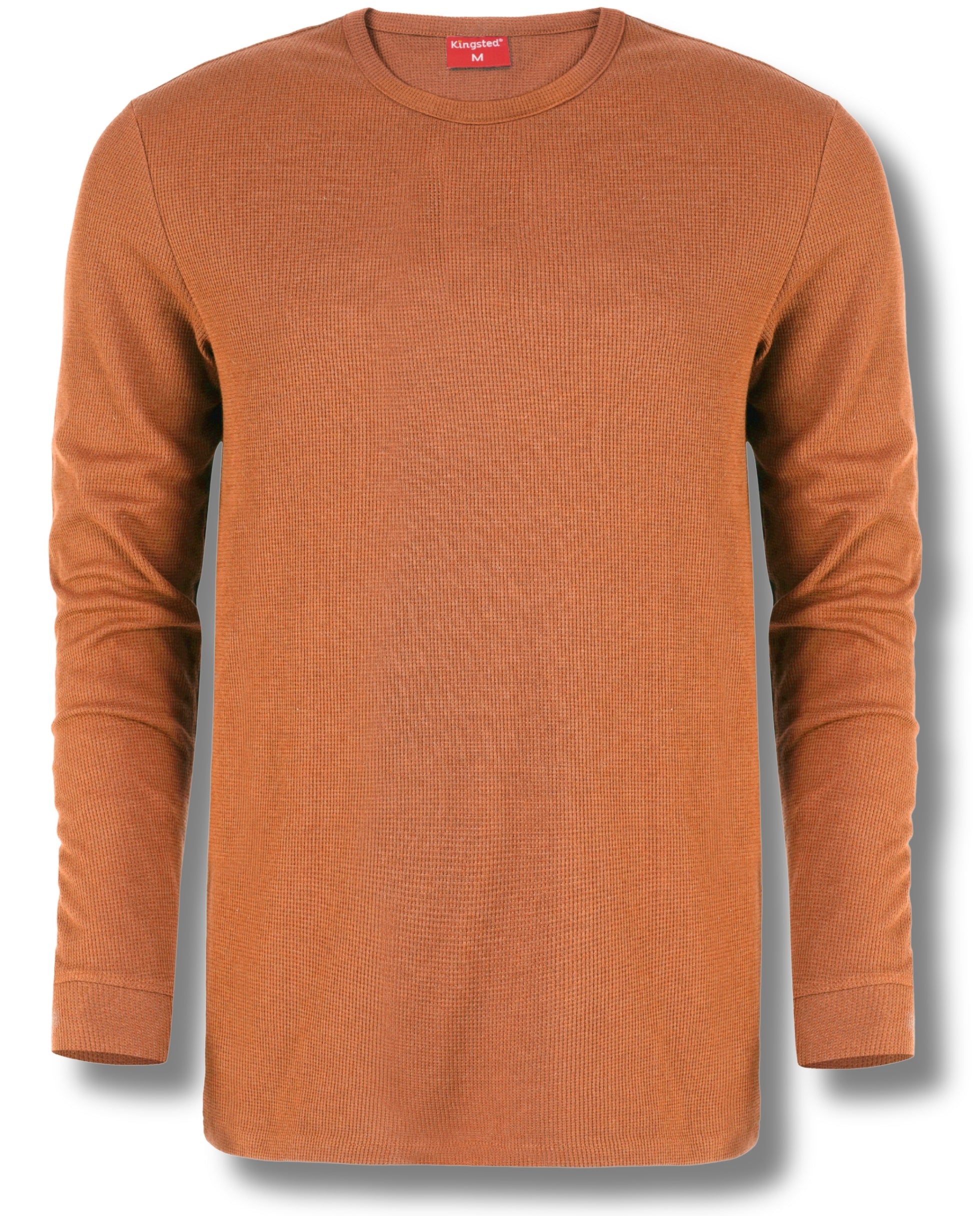Long Sleeve Thermal Waffle Knit Shirts (Rust) - Kingsted