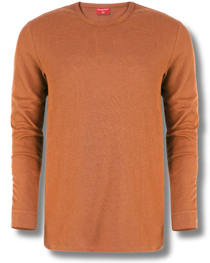 Long Sleeve Thermal Waffle Knit Shirts (Rust) - Kingsted