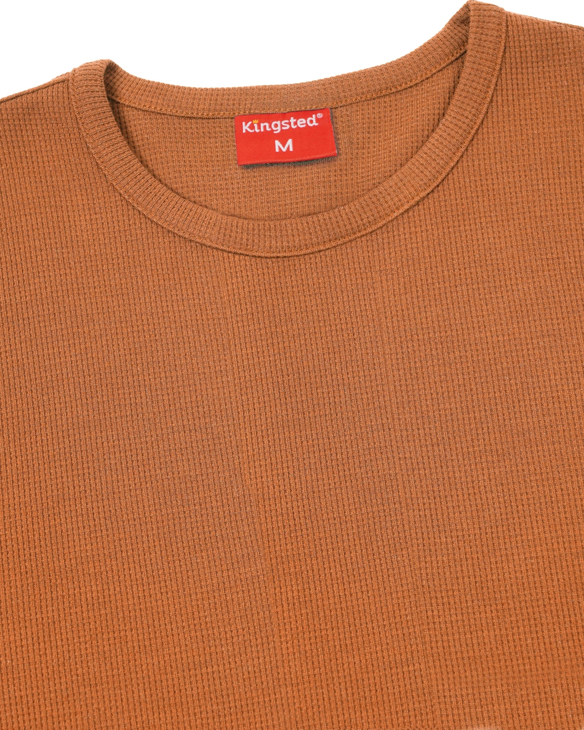 Long Sleeve Thermal Waffle Knit Shirts (Rust) - Kingsted