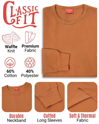 Long Sleeve Thermal Waffle Knit Shirts (Rust) - Kingsted