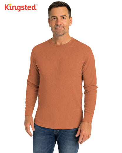Long Sleeve Thermal Waffle Knit Shirts (Rust) - Kingsted