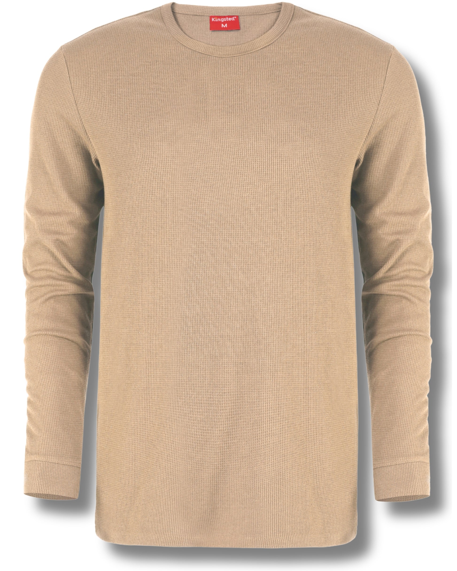 Long Sleeve Thermal Waffle Knit Shirts (Sand) - Kingsted