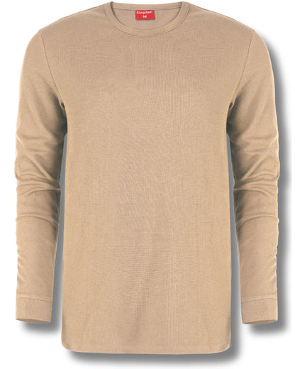 Long Sleeve Thermal Waffle Knit Shirts (Sand) - Kingsted