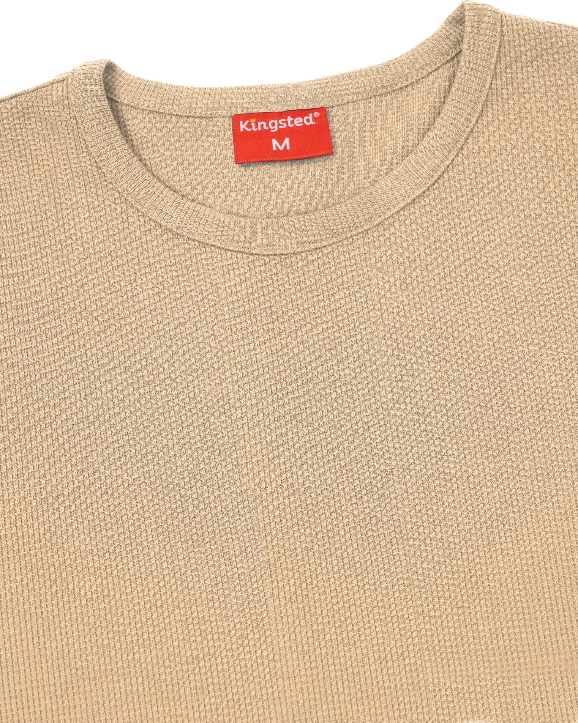 Long Sleeve Thermal Waffle Knit Shirts (Sand) - Kingsted