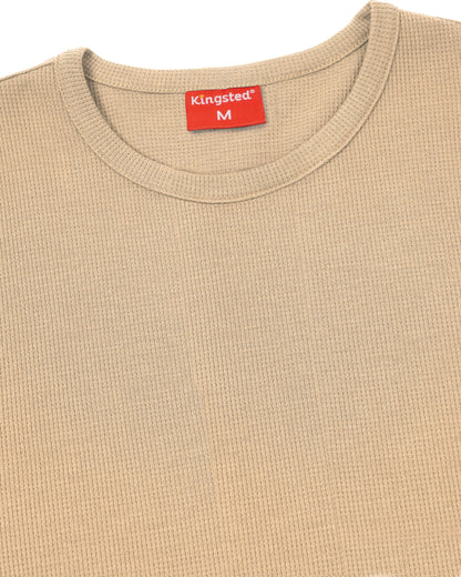Long Sleeve Thermal Waffle Knit Shirts (Sand) - Kingsted