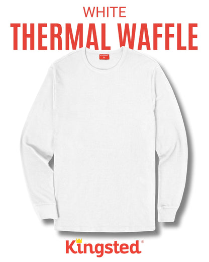 Long Sleeve Thermal Waffle Knit Shirts (White) - Kingsted