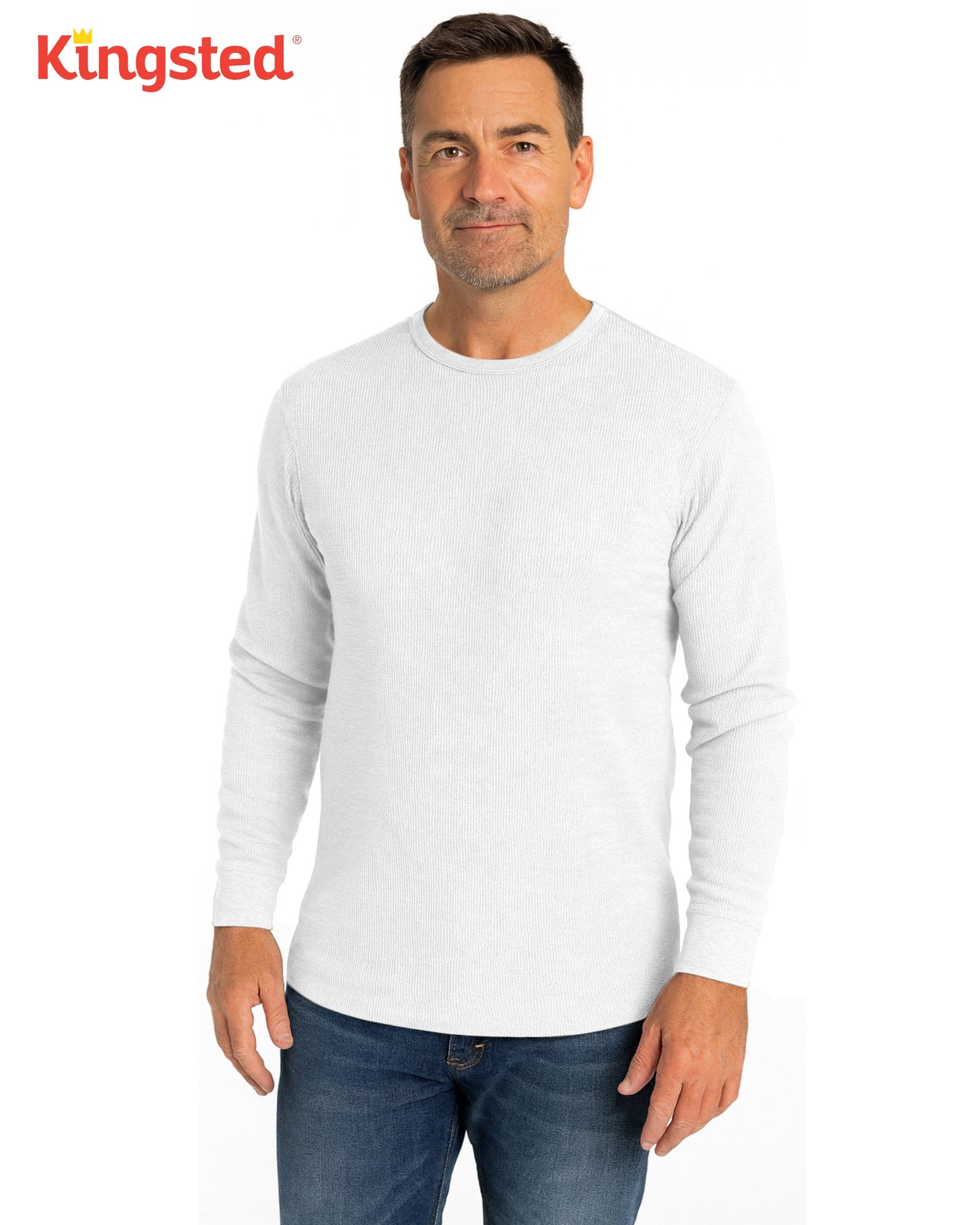 Long Sleeve Thermal Waffle Knit Shirts (White) - Kingsted