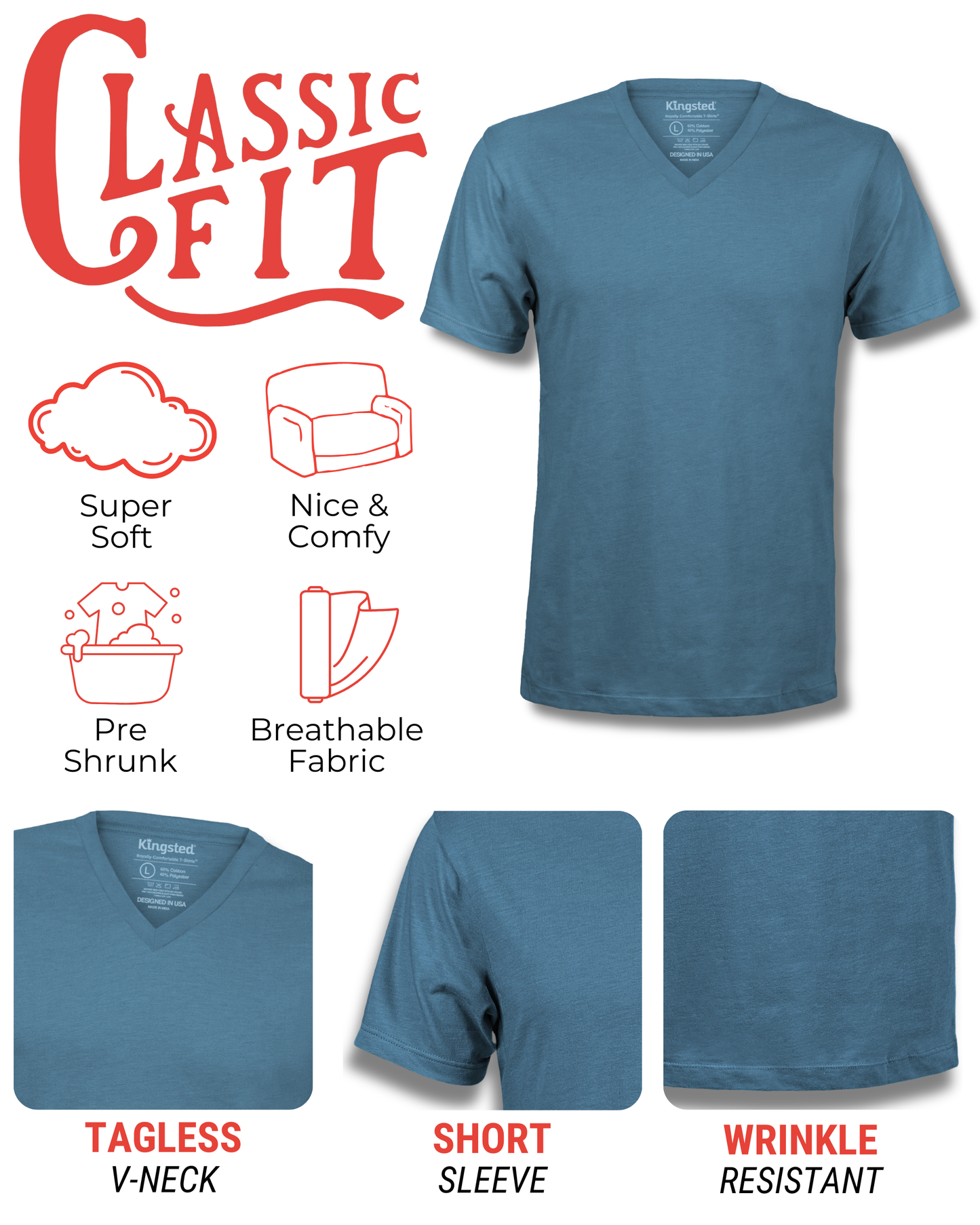 Short Sleeve V-Neck T-Shirts (Azure)