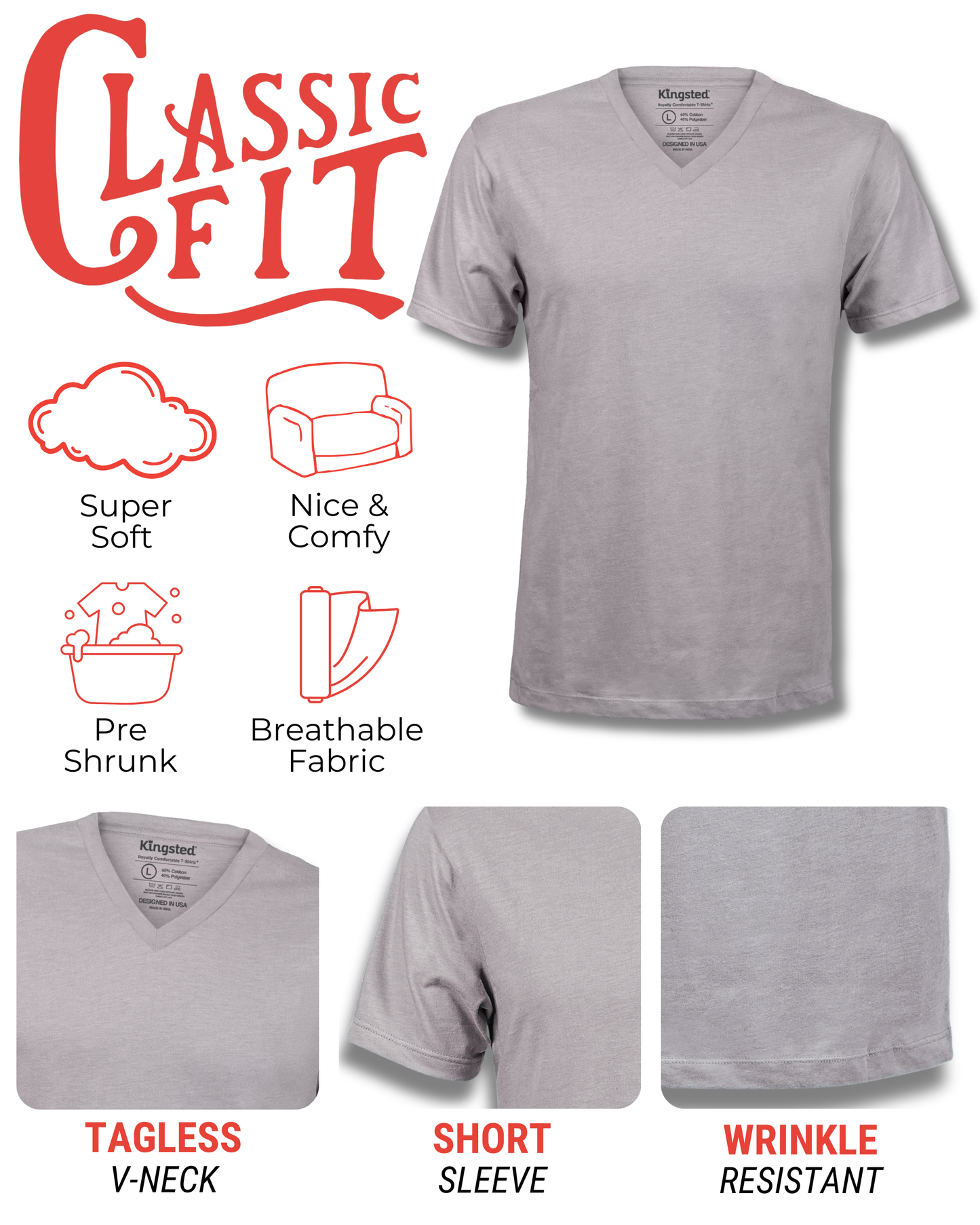 Short Sleeve V-Neck T-Shirts (Grey)
