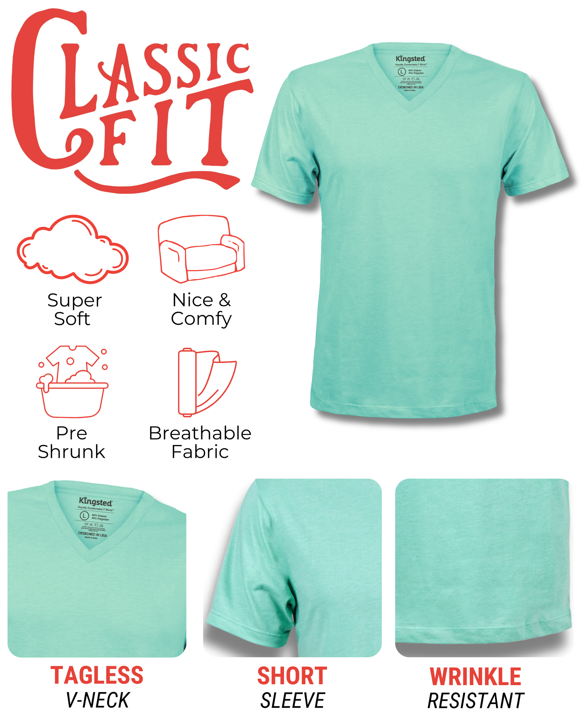 Short Sleeve V-Neck T-Shirts (Mint Green) – Kingsted
