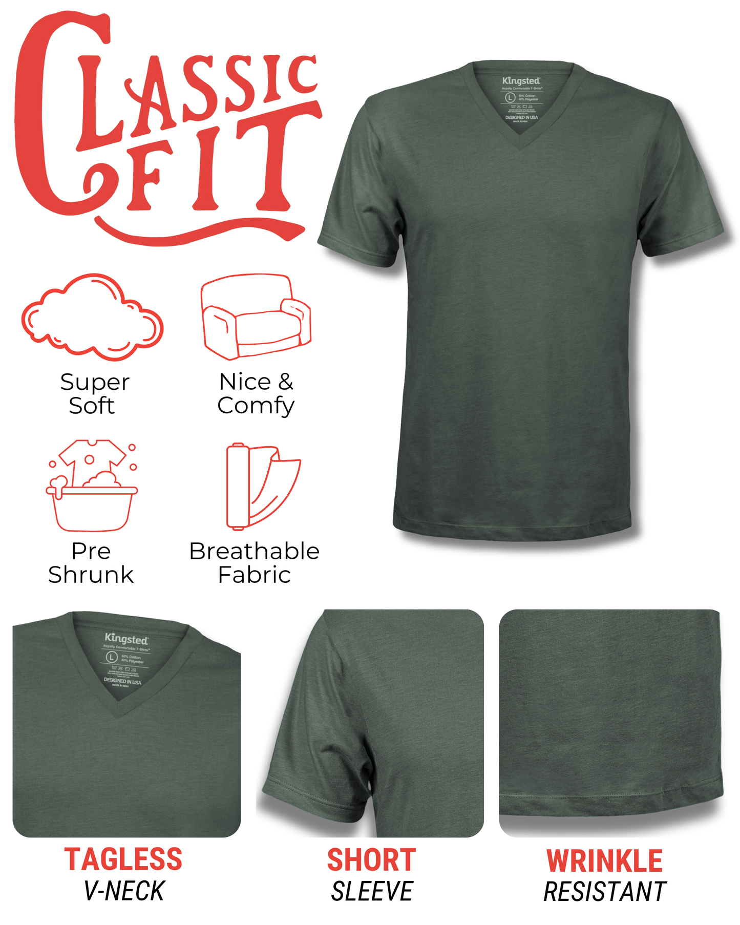 Short Sleeve V-Neck T-Shirts (Olive Green)