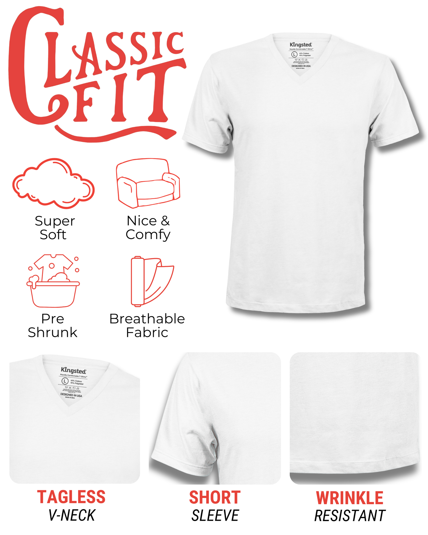 Short Sleeve V-Neck T-Shirts Multipack (White 3 Pack)