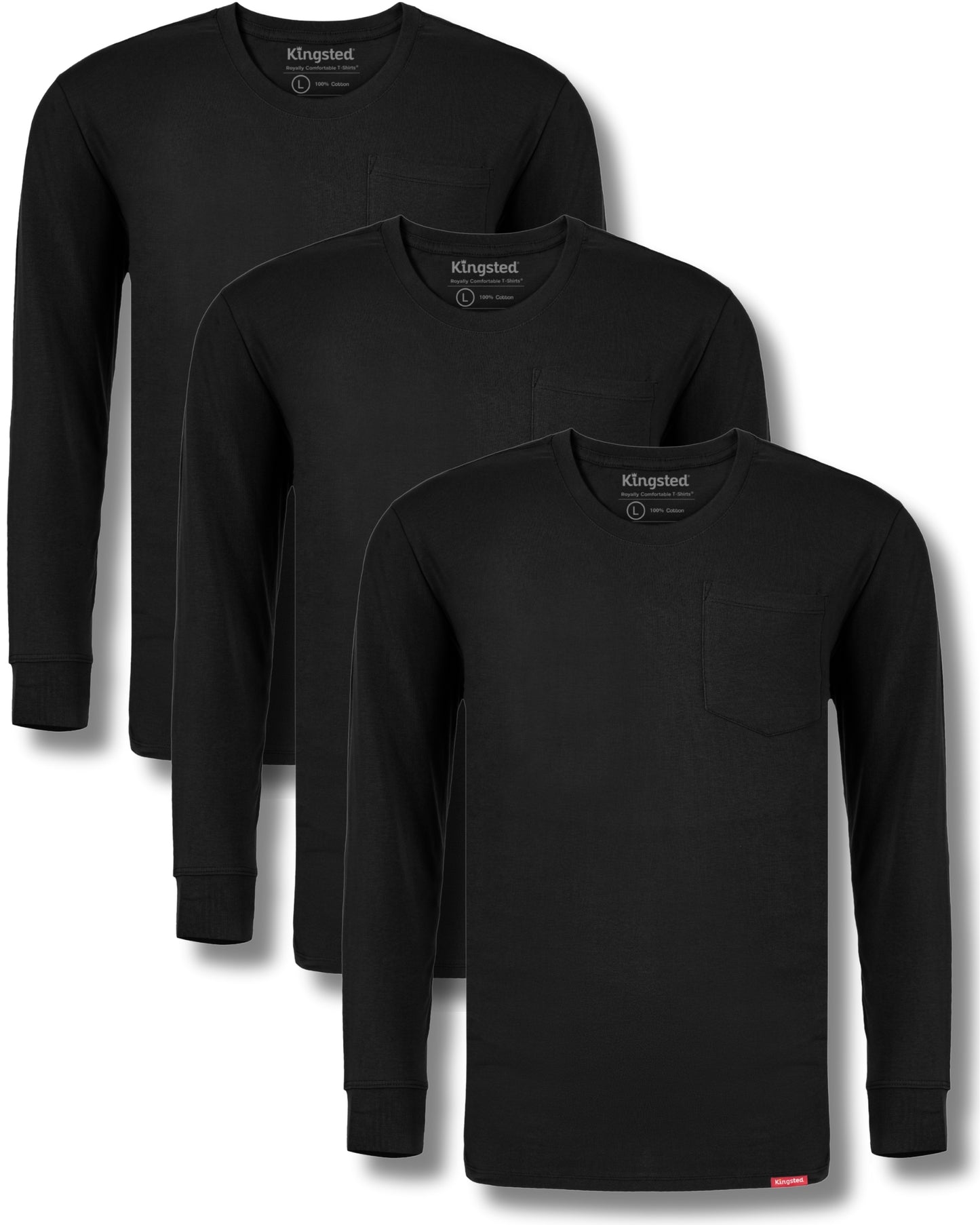 Long Sleeve Pocket T-Shirts Multipack (Black 3-Pack) - Kingsted