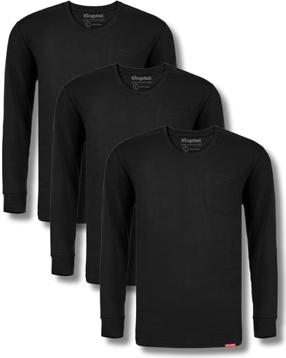 Long Sleeve Pocket T-Shirts Multipack (Black 3-Pack) - Kingsted