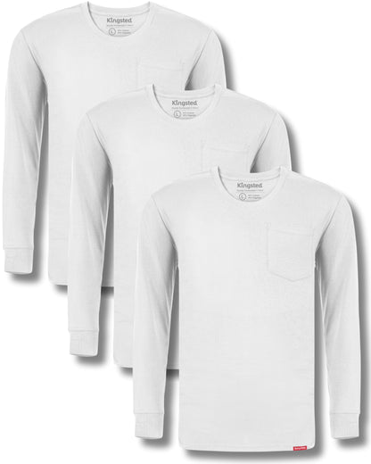 Long Sleeve Pocket T-Shirts Multipack (White 3-Pack) - Kingsted
