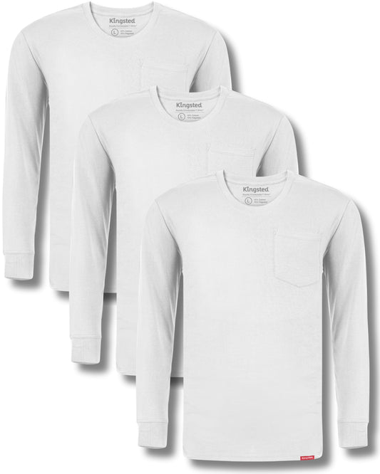 Long Sleeve Pocket T-Shirts Multipack (White 3-Pack) - Kingsted