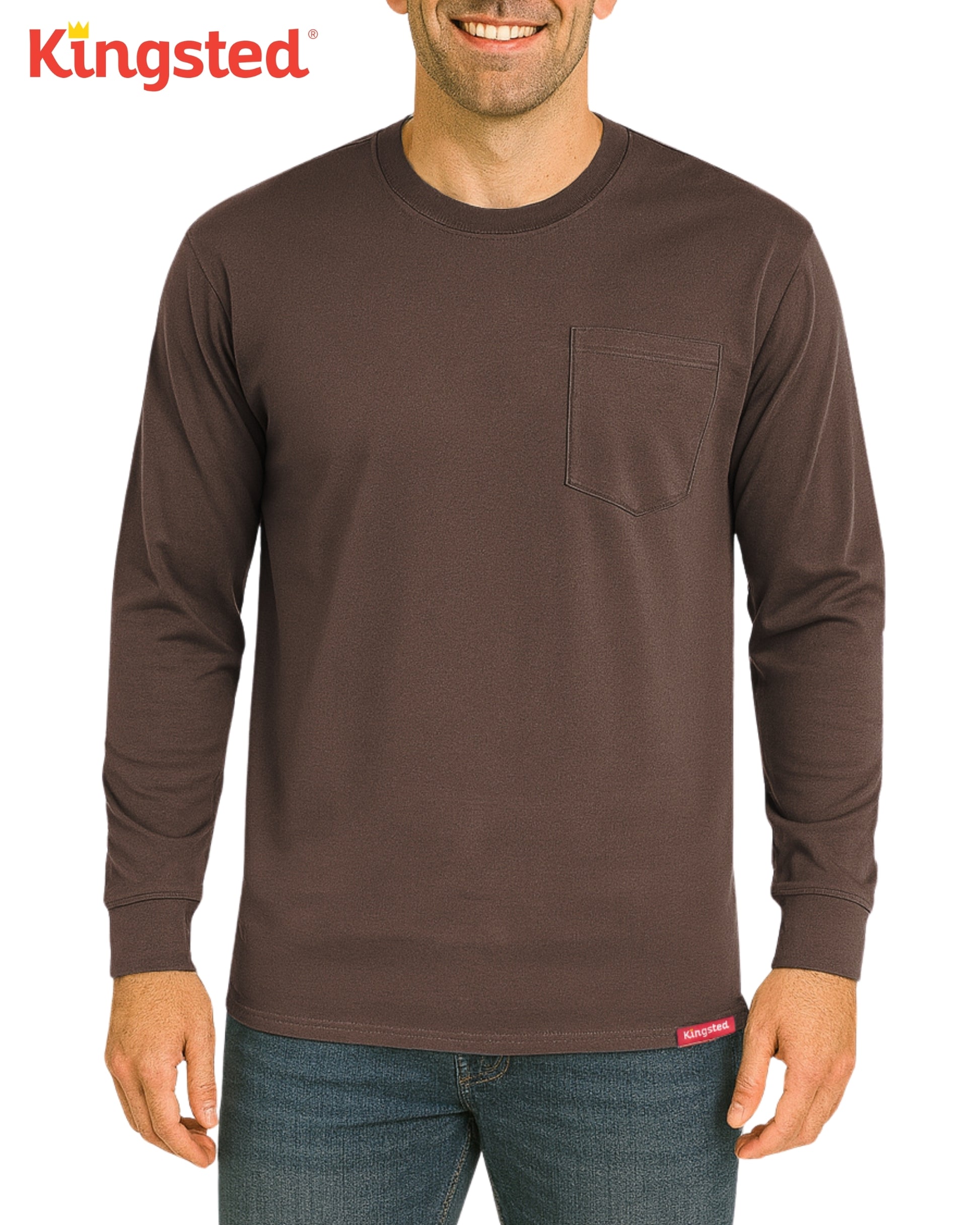 Long Sleeve Pocket T-Shirts (Brown) - Kingsted