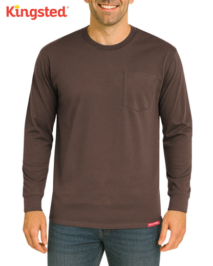 Long Sleeve Pocket T-Shirts (Brown) - Kingsted