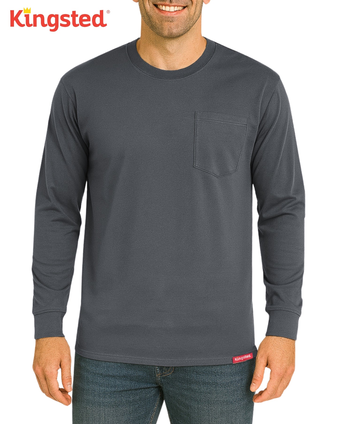 Long Sleeve Pocket T-Shirts (Charcoal) - Kingsted