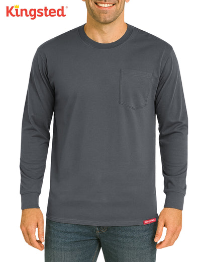 Long Sleeve Pocket T-Shirts (Charcoal) - Kingsted