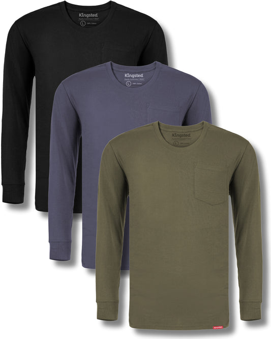 Long Sleeve Pocket T-Shirts Multipack (Classic 3-Pack) - Kingsted
