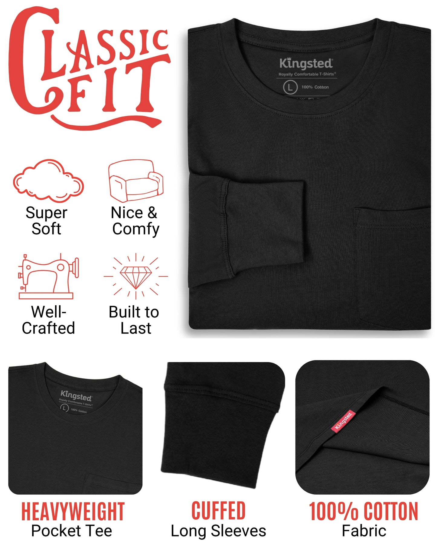 Long Sleeve Pocket T-Shirts Multipack (Everyday 3-Pack) - Kingsted