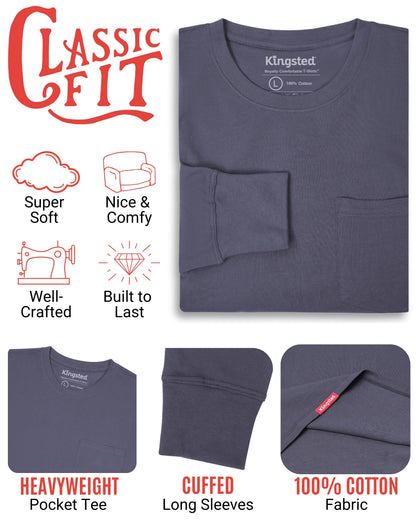 Long Sleeve Pocket T-Shirts Multipack (Classic 3-Pack) - Kingsted