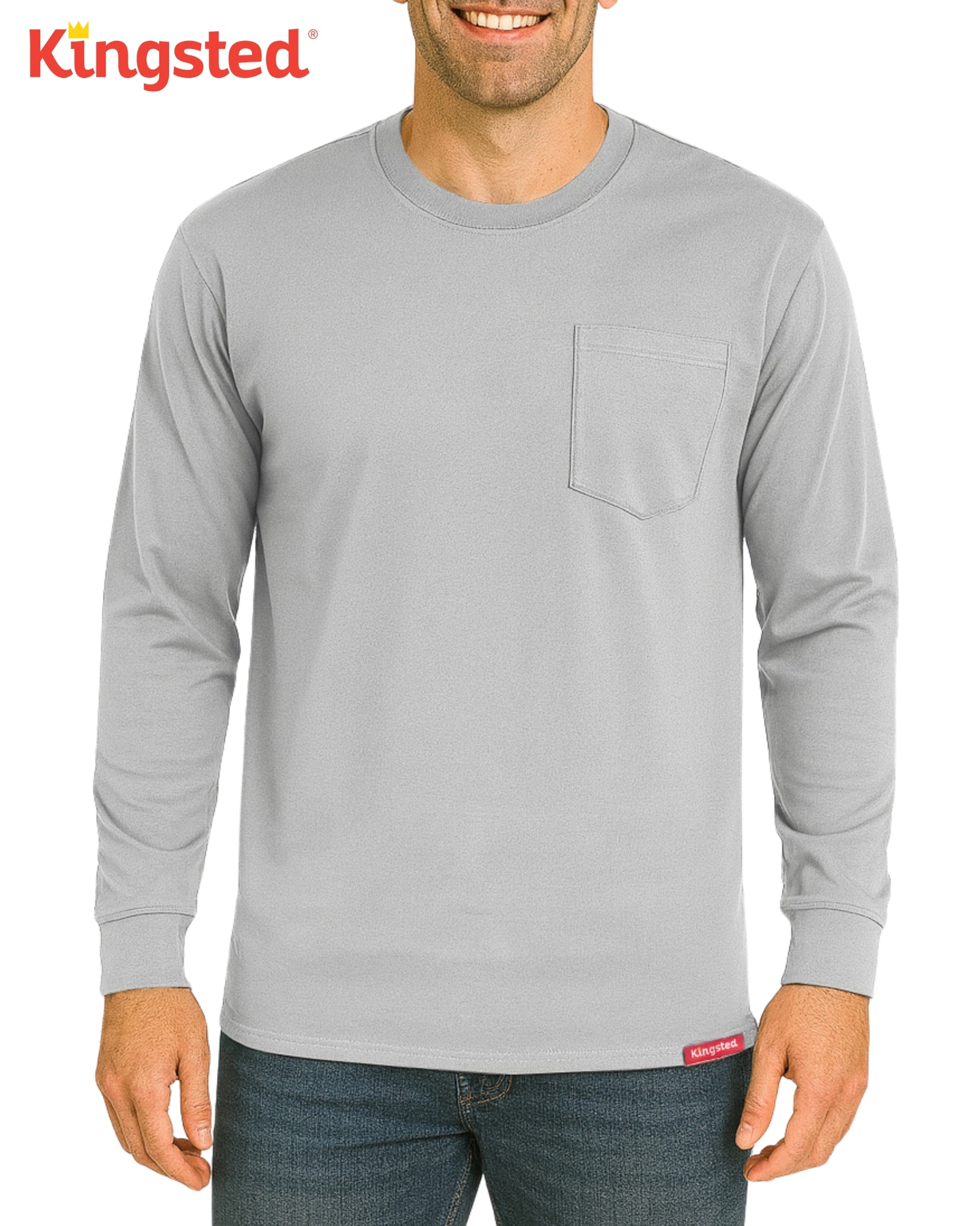 Long Sleeve Pocket T-Shirts (Grey) - Kingsted