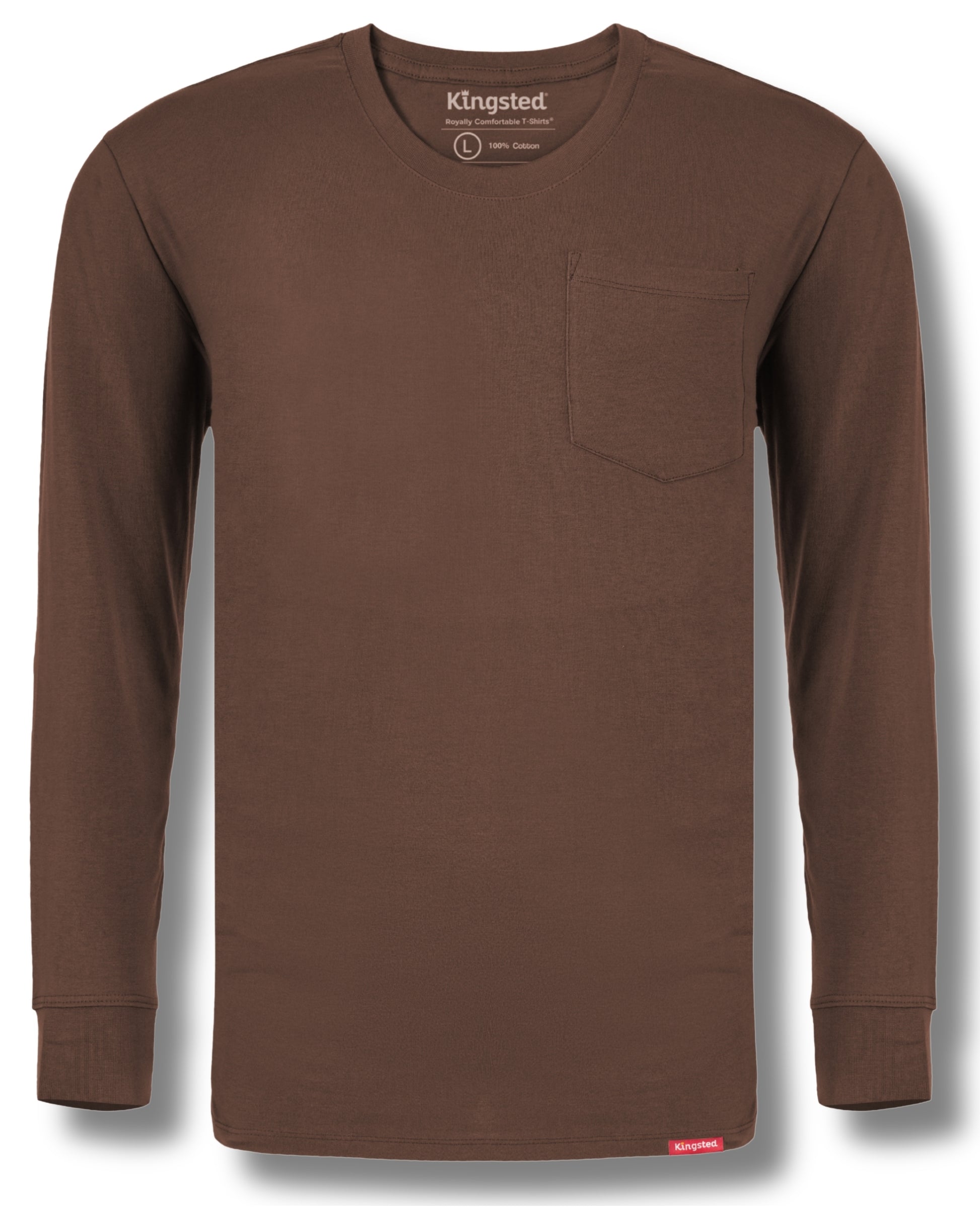Long Sleeve Pocket T-Shirts (Brown) - Kingsted