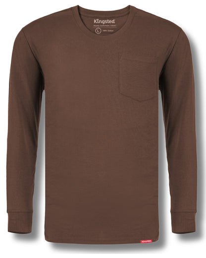 Long Sleeve Pocket T-Shirts (Brown) - Kingsted