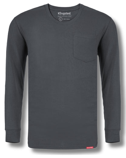 Long Sleeve Pocket T-Shirts (Charcoal) - Kingsted