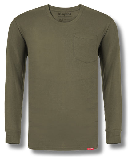 Long Sleeve Pocket T-Shirts (Olive Green) - Kingsted