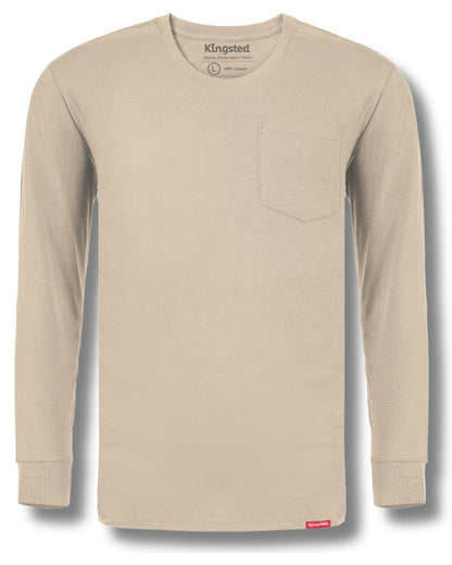 Long Sleeve Pocket T-Shirts (Sand) - Kingsted
