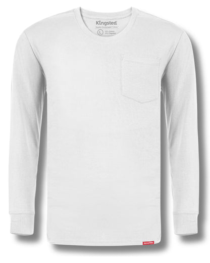 Long Sleeve Pocket T-Shirts (White) - Kingsted